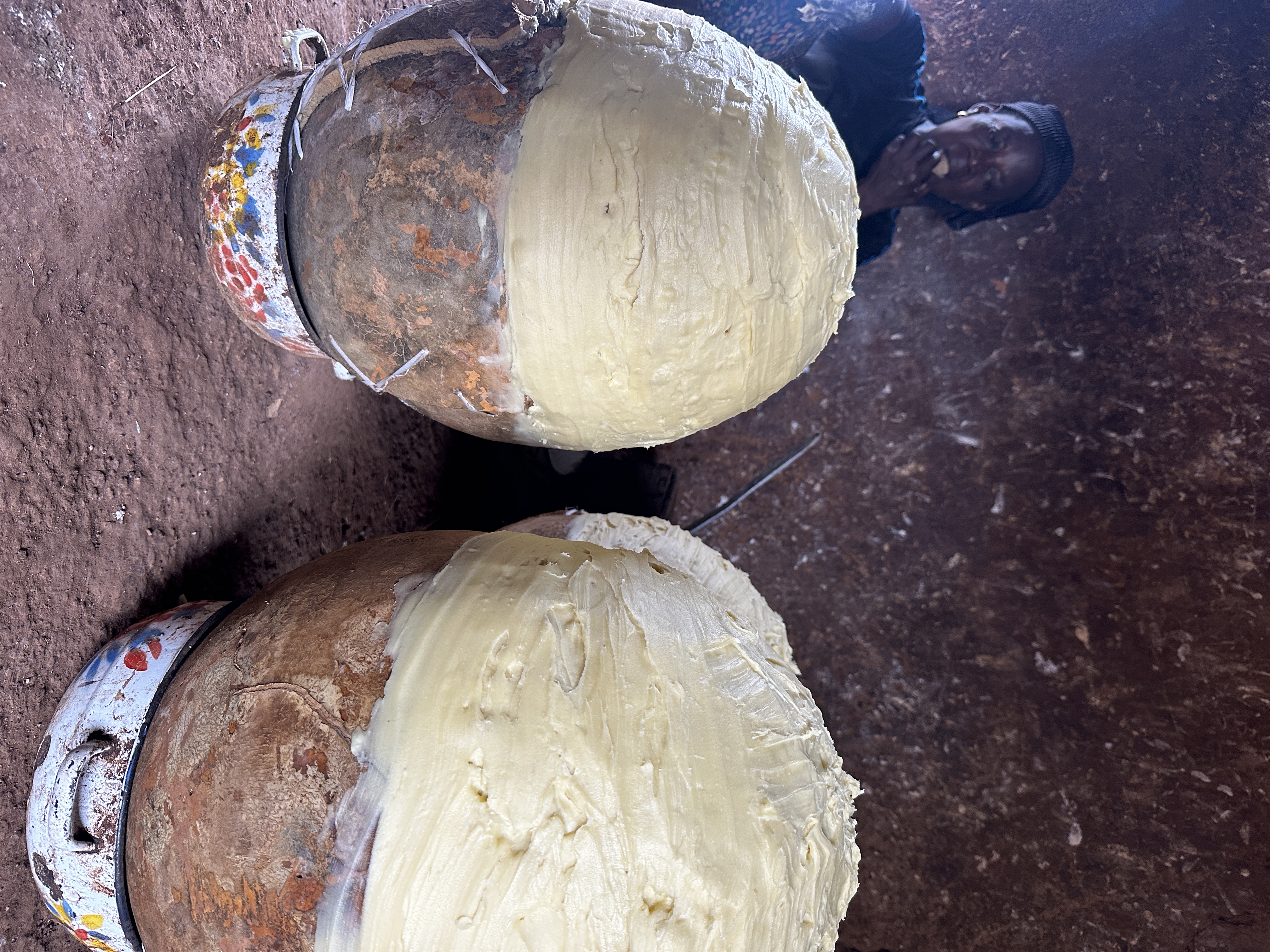 Calabash bowls filled with fresh unrefined shea butter, Tamale, Northern Ghana