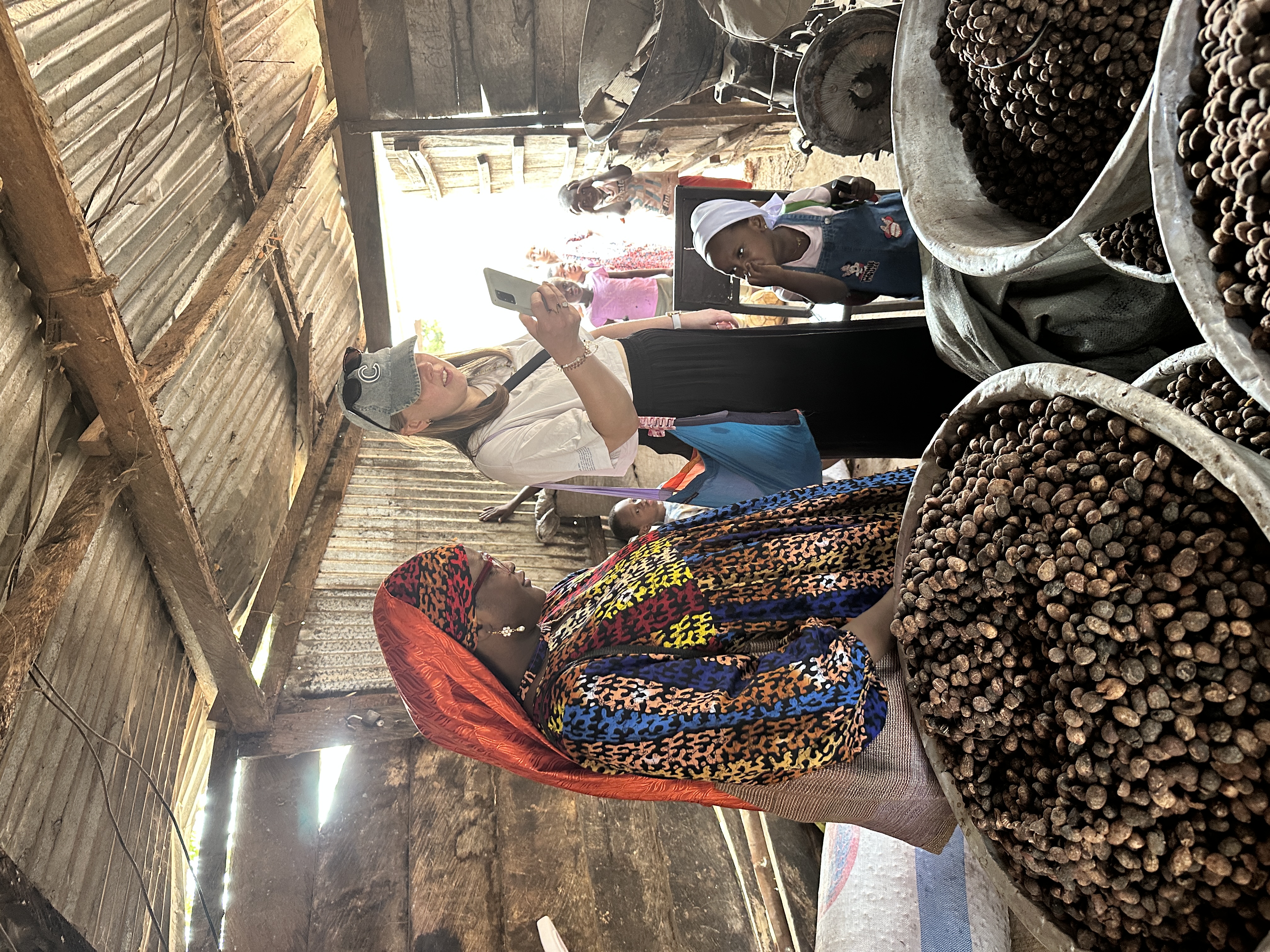 Women with bowls of shea nuts at a cooperative workshop, Northern Ghana
